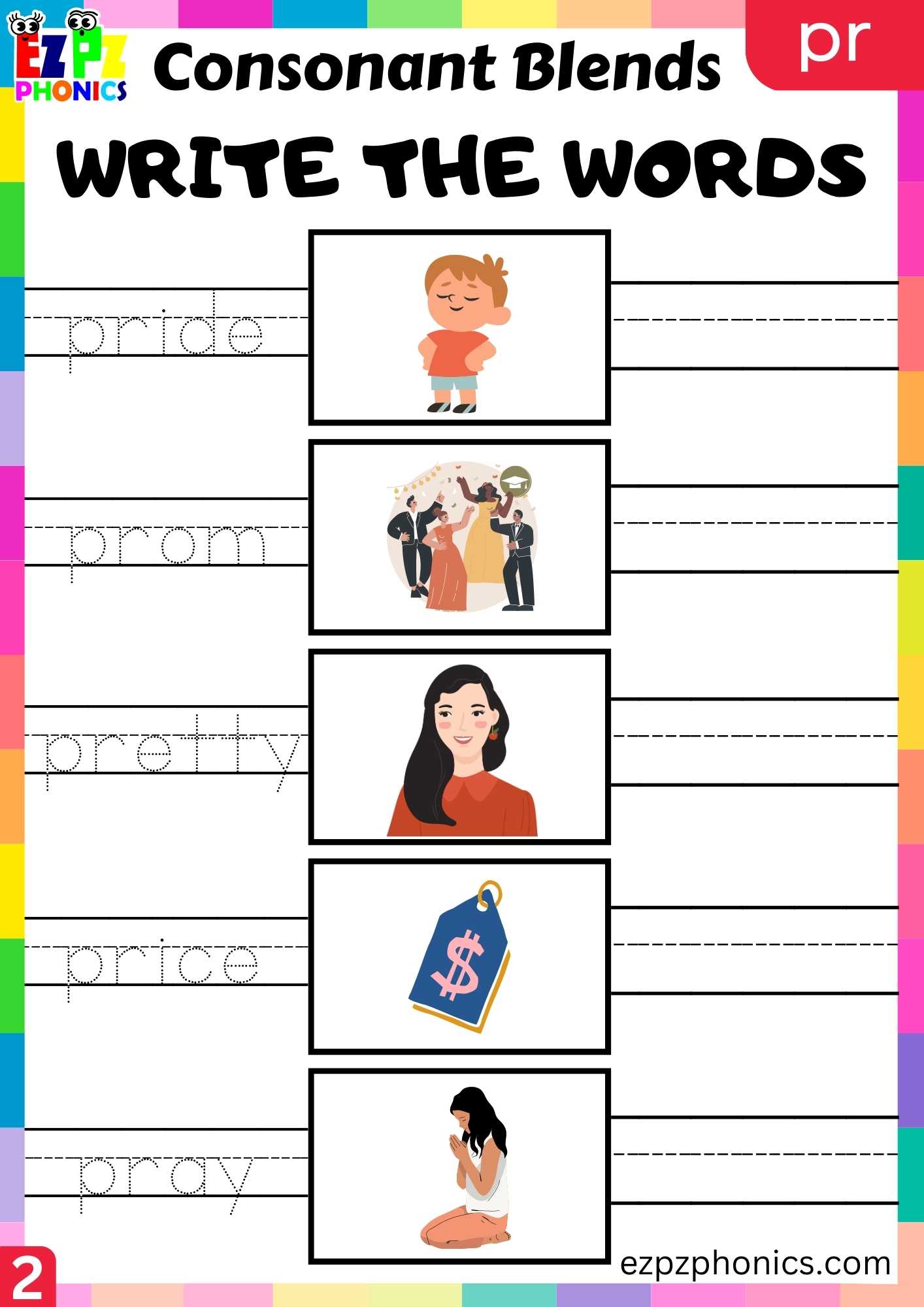 Group2 PR Words Write The Words Phonics Consonant Blends Worksheet